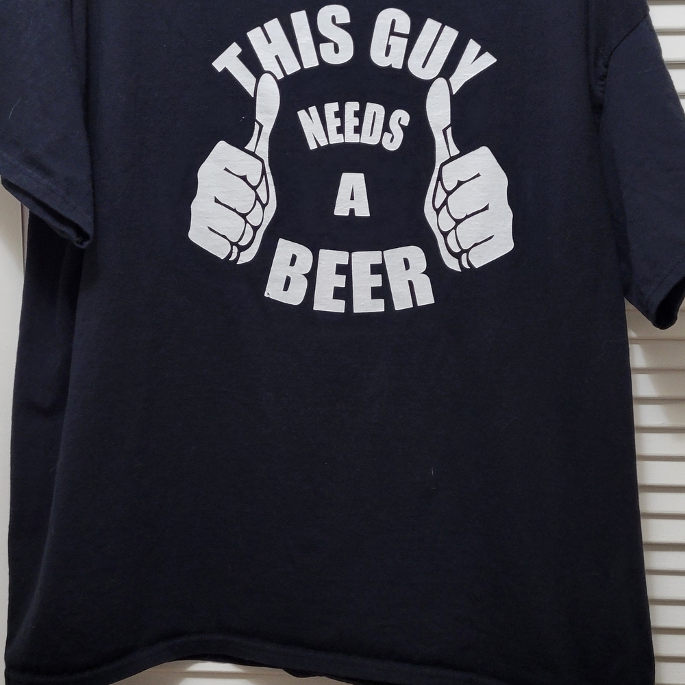 Gildan Black Short-Sleeve Tee with This Guy 'Needs A Beer' Graphic